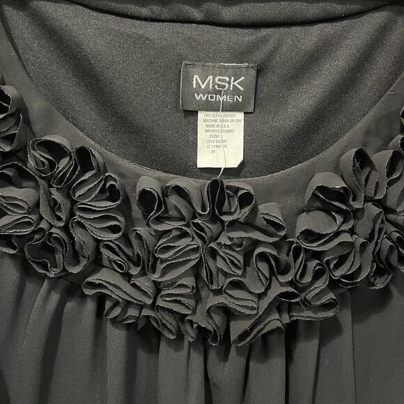 MSK Women Black Sleeveless Top, 2X, Ruffle Neckline, Plus Size, Classy, NWT - Picture 3 of 5